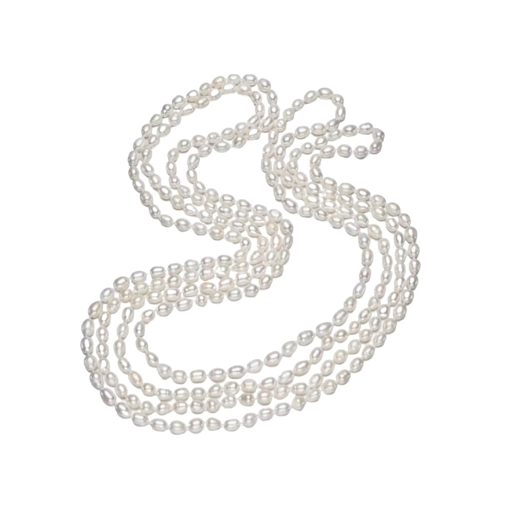 47" White Freshwater Pearl Necklace – 7-8mm Rice Shape Strand Jewelry